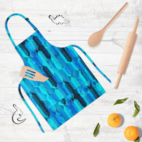 Blue Crystal D2 Apron | Adjustable, Free Size & Waist Tiebacks-Aprons Neck to Knee-APR_NK_KN-IC 5007606 IC 5007606, Abstract Expressionism, Abstracts, Ancient, Art and Paintings, Decorative, Diamond, Digital, Digital Art, Geometric, Geometric Abstraction, Graphic, Historical, Illustrations, Marble and Stone, Medieval, Modern Art, Patterns, Retro, Semi Abstract, Signs, Signs and Symbols, Triangles, Vintage, blue, crystal, d2, full-length, neck, to, knee, apron, poly-cotton, fabric, adjustable, buckle, waist,