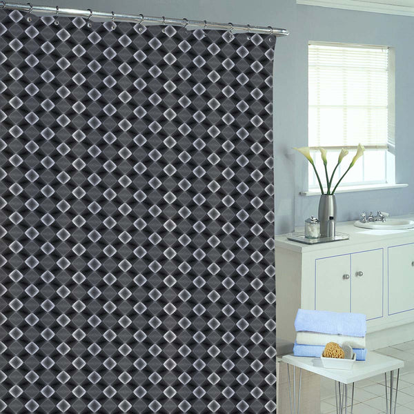 Monochrome Diamond Washable Waterproof Shower Curtain-Shower Curtains-CUR_SH-IC 5007607 IC 5007607, Abstract Expressionism, Abstracts, Art and Paintings, Black, Black and White, Circle, Diamond, Digital, Digital Art, Geometric, Geometric Abstraction, Graphic, Grid Art, Illustrations, Modern Art, Patterns, Semi Abstract, Signs, Signs and Symbols, Stripes, White, monochrome, washable, waterproof, shower, curtain, eyelets, abstract, abstraction, art, background, circular, curve, design, diagonal, ellipse, endl