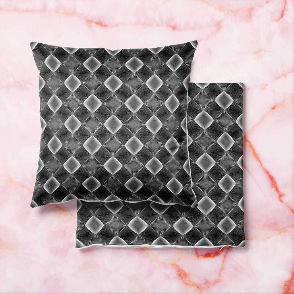 Monochrome Diamond D3 Cushion Cover Throw Pillow-Cushion Covers-CUS_CV-IC 5007607 IC 5007607, Abstract Expressionism, Abstracts, Art and Paintings, Black, Black and White, Circle, Diamond, Digital, Digital Art, Geometric, Geometric Abstraction, Graphic, Grid Art, Illustrations, Modern Art, Patterns, Semi Abstract, Signs, Signs and Symbols, Stripes, White, monochrome, d3, cushion, cover, throw, pillow, abstract, abstraction, art, background, circular, curve, design, diagonal, ellipse, endless, futuristic, ge
