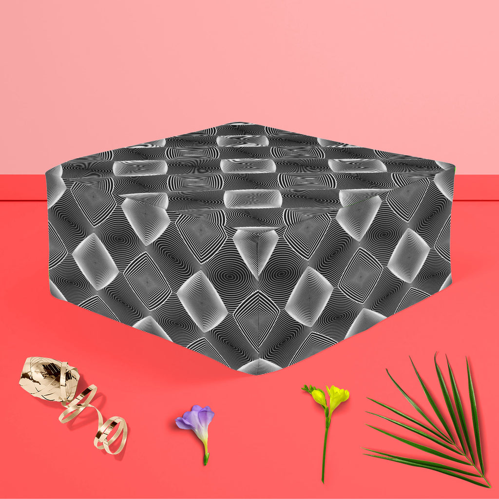 Monochrome Diamond D3 Footstool Footrest Puffy Pouffe Ottoman Bean Bag | Canvas Fabric-Footstools-FST_CB_BN-IC 5007607 IC 5007607, Abstract Expressionism, Abstracts, Art and Paintings, Black, Black and White, Circle, Diamond, Digital, Digital Art, Geometric, Geometric Abstraction, Graphic, Grid Art, Illustrations, Modern Art, Patterns, Semi Abstract, Signs, Signs and Symbols, Stripes, White, monochrome, d3, footstool, footrest, puffy, pouffe, ottoman, bean, bag, canvas, fabric, abstract, abstraction, art, b