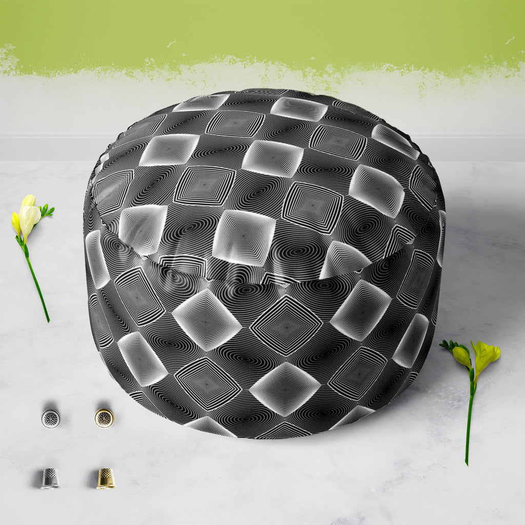 Monochrome Diamond D3 Footstool Footrest Puffy Pouffe Ottoman Bean Bag | Canvas Fabric-Footstools-FST_CB_BN-IC 5007607 IC 5007607, Abstract Expressionism, Abstracts, Art and Paintings, Black, Black and White, Circle, Diamond, Digital, Digital Art, Geometric, Geometric Abstraction, Graphic, Grid Art, Illustrations, Modern Art, Patterns, Semi Abstract, Signs, Signs and Symbols, Stripes, White, monochrome, d3, footstool, footrest, puffy, pouffe, ottoman, bean, bag, canvas, fabric, abstract, abstraction, art, b