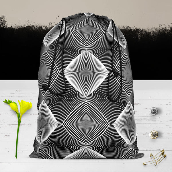 Monochrome Diamond D3 Reusable Sack Bag | Bag for Gym, Storage, Vegetable & Travel-Drawstring Sack Bags-SCK_FB_DS-IC 5007607 IC 5007607, Abstract Expressionism, Abstracts, Art and Paintings, Black, Black and White, Circle, Diamond, Digital, Digital Art, Geometric, Geometric Abstraction, Graphic, Grid Art, Illustrations, Modern Art, Patterns, Semi Abstract, Signs, Signs and Symbols, Stripes, White, monochrome, d3, reusable, sack, bag, for, gym, storage, vegetable, travel, cotton, canvas, fabric, abstract, ab