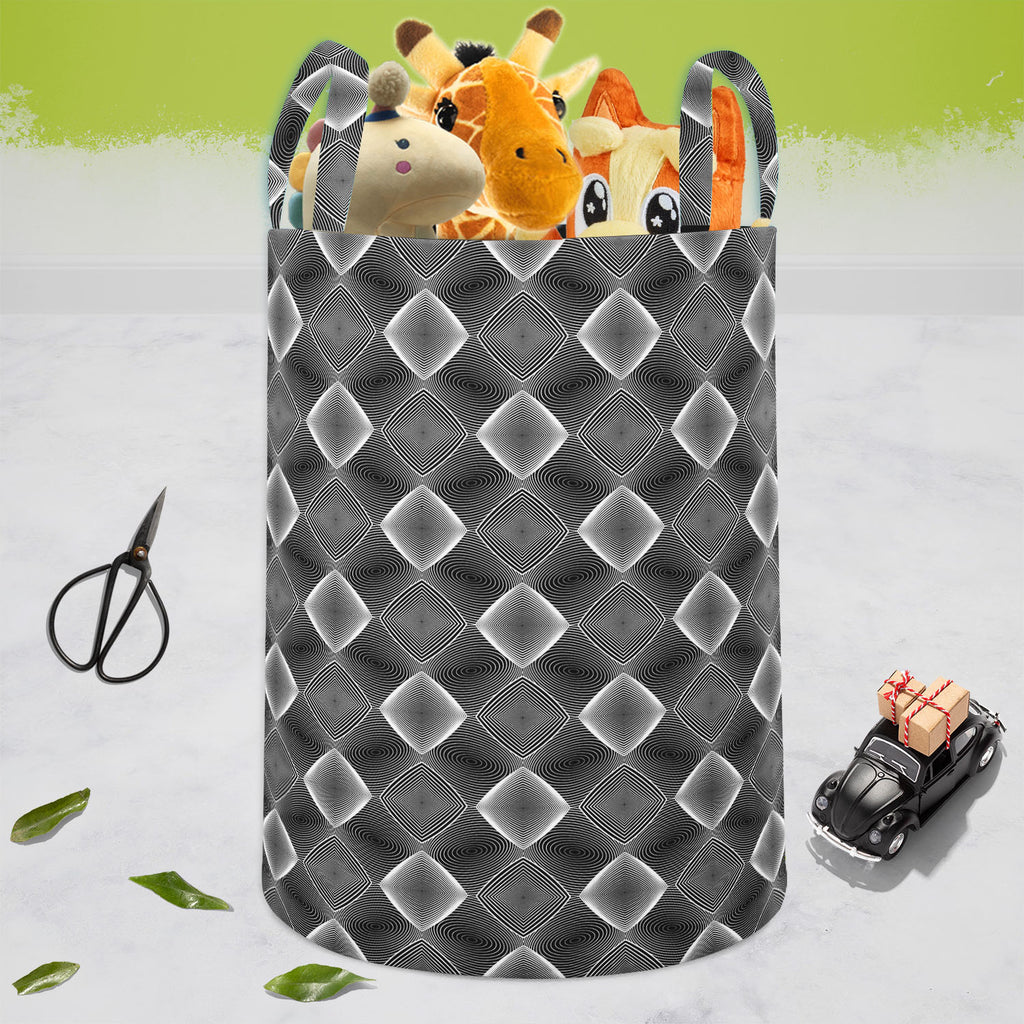 Monochrome Diamond D3 Foldable Open Storage Bin | Organizer Box, Toy Basket, Shelf Box, Laundry Bag | Canvas Fabric-Storage Bins-STR_BI_CB-IC 5007607 IC 5007607, Abstract Expressionism, Abstracts, Art and Paintings, Black, Black and White, Circle, Diamond, Digital, Digital Art, Geometric, Geometric Abstraction, Graphic, Grid Art, Illustrations, Modern Art, Patterns, Semi Abstract, Signs, Signs and Symbols, Stripes, White, monochrome, d3, foldable, open, storage, bin, organizer, box, toy, basket, shelf, laun