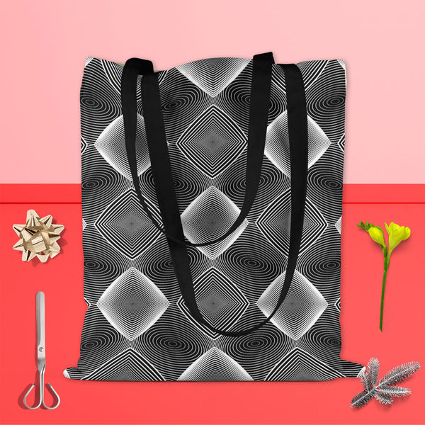 Monochrome Diamond D3 Tote Bag Shoulder Purse | Multipurpose-Tote Bags Basic-TOT_FB_BS-IC 5007607 IC 5007607, Abstract Expressionism, Abstracts, Art and Paintings, Black, Black and White, Circle, Diamond, Digital, Digital Art, Geometric, Geometric Abstraction, Graphic, Grid Art, Illustrations, Modern Art, Patterns, Semi Abstract, Signs, Signs and Symbols, Stripes, White, monochrome, d3, tote, bag, shoulder, purse, cotton, canvas, fabric, multipurpose, abstract, abstraction, art, background, circular, curve,