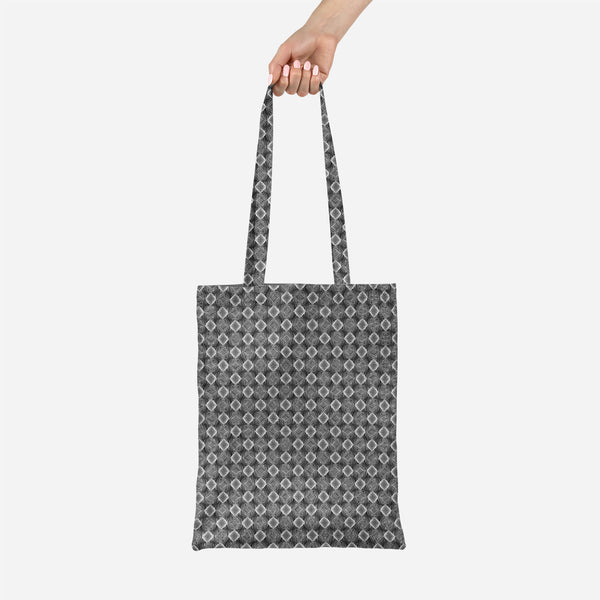 ArtzFolio Monochrome Diamond Tote Bag Shoulder Purse | Multipurpose-Tote Bags Basic-AZ5007607TOT_RF-IC 5007607 IC 5007607, Abstract Expressionism, Abstracts, Art and Paintings, Black, Black and White, Circle, Diamond, Digital, Digital Art, Geometric, Geometric Abstraction, Graphic, Grid Art, Illustrations, Modern Art, Patterns, Semi Abstract, Signs, Signs and Symbols, Stripes, White, monochrome, canvas, tote, bag, shoulder, purse, multipurpose, abstract, abstraction, art, background, circular, curve, design