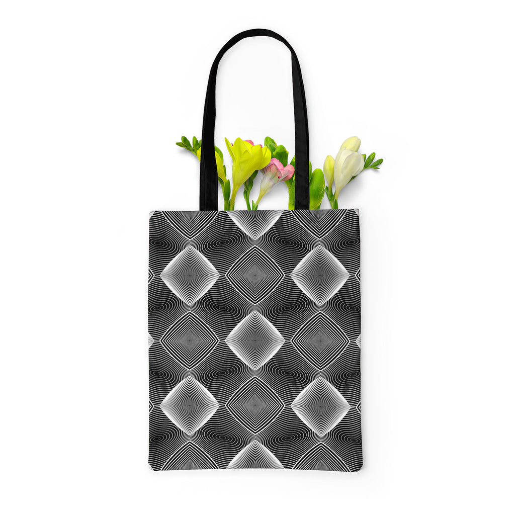 Monochrome Diamond D3 Tote Bag Shoulder Purse | Multipurpose-Tote Bags Basic-TOT_FB_BS-IC 5007607 IC 5007607, Abstract Expressionism, Abstracts, Art and Paintings, Black, Black and White, Circle, Diamond, Digital, Digital Art, Geometric, Geometric Abstraction, Graphic, Grid Art, Illustrations, Modern Art, Patterns, Semi Abstract, Signs, Signs and Symbols, Stripes, White, monochrome, d3, tote, bag, shoulder, purse, multipurpose, abstract, abstraction, art, background, circular, curve, design, diagonal, ellip