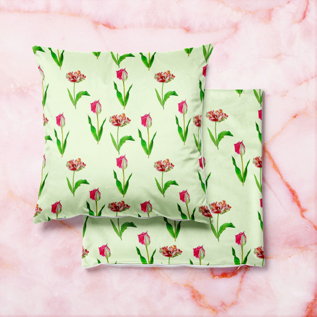Tulips Cushion Cover Throw Pillow-Cushion Covers-CUS_CV-IC 5007608 IC 5007608, Black and White, Botanical, Drawing, Floral, Flowers, Illustrations, Nature, Patterns, Watercolour, White, tulips, cushion, cover, throw, pillow, beautiful, blossom, bouquet, card, decoration, flower, garden, green, greeting, hand, painted, illustration, lawn, leaf, mothers, day, pink, plant, red, seamless, pattern, spring, tulip, watercolor, artzfolio, cushion cover, cushion 16x16 set of 5, cushions, cushion covers 16 inch x 16 