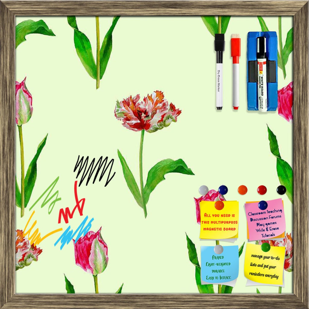 Tulips Framed Magnetic Dry Erase Board | Combo with Magnet Buttons & Markers-Magnetic Boards Framed-MGB_FR-IC 5007608 IC 5007608, Black and White, Botanical, Drawing, Floral, Flowers, Illustrations, Nature, Patterns, Watercolour, White, tulips, framed, magnetic, dry, erase, board, printed, whiteboard, with, 4, magnets, 2, markers, 1, duster, beautiful, blossom, bouquet, card, decoration, flower, garden, green, greeting, hand, painted, illustration, lawn, leaf, mothers, day, pink, plant, red, seamless, patte