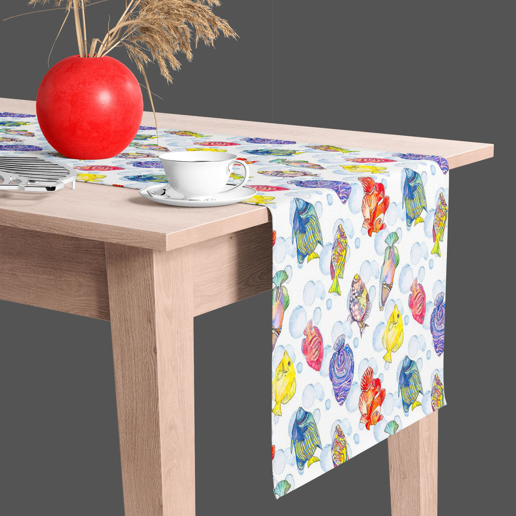 Tropical Sea D1 Table Runner-Table Runners-RUN_TB-IC 5007615 IC 5007615, Animals, Art and Paintings, Birds, Digital, Digital Art, Drawing, Graphic, Illustrations, Nature, Patterns, Scenic, Signs, Signs and Symbols, Stripes, Tropical, Watercolour, Wildlife, sea, d1, table, runner, animal, aquarium, aquatic, art, background, bright, clown, color, colorful, design, diving, emperor, exotic, fauna, fish, illustration, isolate, marine, life, ocean, pattern, scale, scales, seamless, seaside, set, stripe, tropic, u