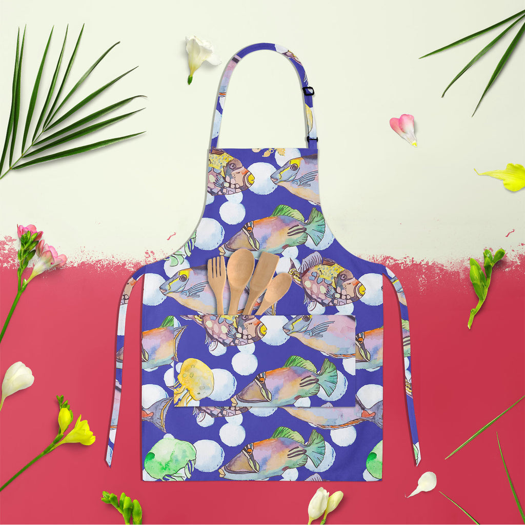 Tropical Sea D2 Apron | Adjustable, Free Size & Waist Tiebacks-Aprons Neck to Knee-APR_NK_KN-IC 5007616 IC 5007616, Animals, Art and Paintings, Birds, Drawing, Illustrations, Nature, Patterns, Scenic, Signs, Signs and Symbols, Stripes, Tropical, Watercolour, Wildlife, sea, d2, apron, adjustable, free, size, waist, tiebacks, animal, aquarium, aquatic, art, background, beautiful, bright, color, colorful, design, diving, emperor, exotic, fauna, fish, illustration, isolate, jellyfish, marine, life, ocean, patte