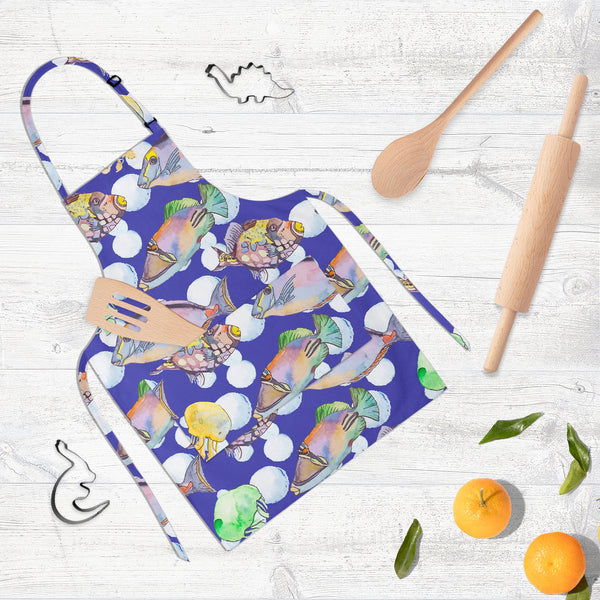 Tropical Sea D2 Apron | Adjustable, Free Size & Waist Tiebacks-Aprons Neck to Knee-APR_NK_KN-IC 5007616 IC 5007616, Animals, Art and Paintings, Birds, Drawing, Illustrations, Nature, Patterns, Scenic, Signs, Signs and Symbols, Stripes, Tropical, Watercolour, Wildlife, sea, d2, full-length, neck, to, knee, apron, poly-cotton, fabric, adjustable, buckle, waist, tiebacks, animal, aquarium, aquatic, art, background, beautiful, bright, color, colorful, design, diving, emperor, exotic, fauna, fish, illustration, 