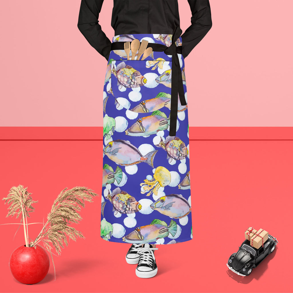 Tropical Sea D2 Apron | Adjustable, Free Size & Waist Tiebacks-Aprons Waist to Feet-APR_WS_FT-IC 5007616 IC 5007616, Animals, Art and Paintings, Birds, Drawing, Illustrations, Nature, Patterns, Scenic, Signs, Signs and Symbols, Stripes, Tropical, Watercolour, Wildlife, sea, d2, apron, adjustable, free, size, waist, tiebacks, animal, aquarium, aquatic, art, background, beautiful, bright, color, colorful, design, diving, emperor, exotic, fauna, fish, illustration, isolate, jellyfish, marine, life, ocean, patt