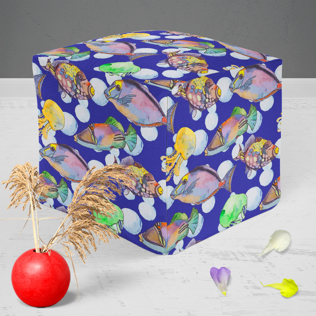 Tropical Sea D2 Footstool Footrest Puffy Pouffe Ottoman Bean Bag | Canvas Fabric-Footstools-FST_CB_BN-IC 5007616 IC 5007616, Animals, Art and Paintings, Birds, Drawing, Illustrations, Nature, Patterns, Scenic, Signs, Signs and Symbols, Stripes, Tropical, Watercolour, Wildlife, sea, d2, footstool, footrest, puffy, pouffe, ottoman, bean, bag, canvas, fabric, animal, aquarium, aquatic, art, background, beautiful, bright, color, colorful, design, diving, emperor, exotic, fauna, fish, illustration, isolate, jell