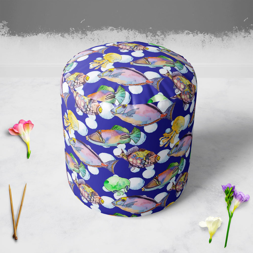 Tropical Sea D2 Footstool Footrest Puffy Pouffe Ottoman Bean Bag | Canvas Fabric-Footstools-FST_CB_BN-IC 5007616 IC 5007616, Animals, Art and Paintings, Birds, Drawing, Illustrations, Nature, Patterns, Scenic, Signs, Signs and Symbols, Stripes, Tropical, Watercolour, Wildlife, sea, d2, footstool, footrest, puffy, pouffe, ottoman, bean, bag, canvas, fabric, animal, aquarium, aquatic, art, background, beautiful, bright, color, colorful, design, diving, emperor, exotic, fauna, fish, illustration, isolate, jell