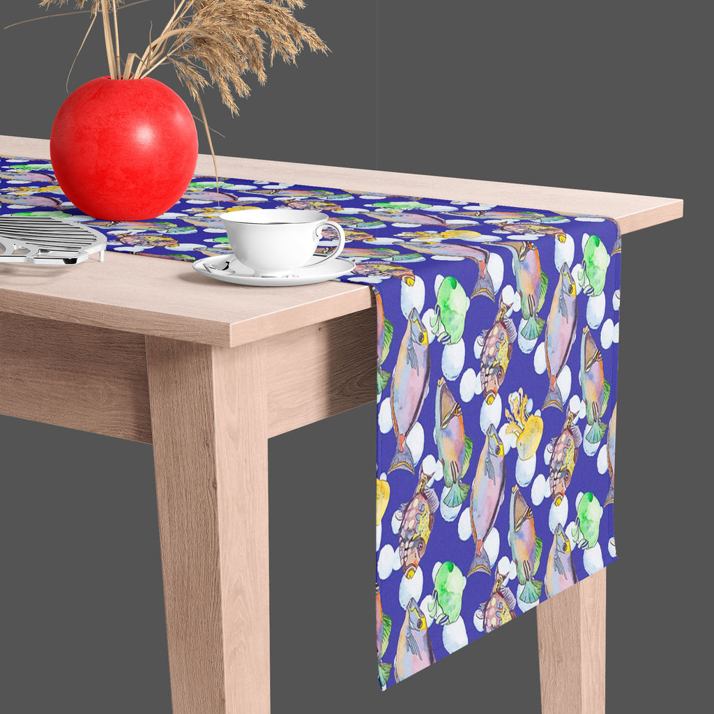 Tropical Sea D2 Table Runner-Table Runners-RUN_TB-IC 5007616 IC 5007616, Animals, Art and Paintings, Birds, Drawing, Illustrations, Nature, Patterns, Scenic, Signs, Signs and Symbols, Stripes, Tropical, Watercolour, Wildlife, sea, d2, table, runner, animal, aquarium, aquatic, art, background, beautiful, bright, color, colorful, design, diving, emperor, exotic, fauna, fish, illustration, isolate, jellyfish, marine, life, ocean, pattern, scale, scales, seamless, seaside, set, stripe, tropic, underwater, water