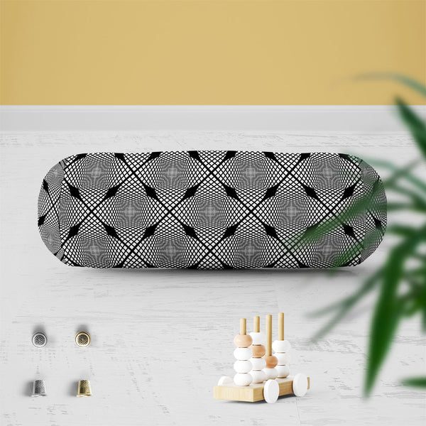Monochrome Geometric D1 Bolster Cover Booster Cases | Concealed Zipper Opening-Bolster Covers-BOL_CV_ZP-IC 5007623 IC 5007623, Abstract Expressionism, Abstracts, Art and Paintings, Black, Black and White, Check, Diamond, Digital, Digital Art, Geometric, Geometric Abstraction, Graphic, Grid Art, Illustrations, Modern Art, Patterns, Semi Abstract, Signs, Signs and Symbols, Stripes, White, monochrome, d1, bolster, cover, booster, cases, zipper, opening, poly, cotton, fabric, abstract, abstraction, art, backgro