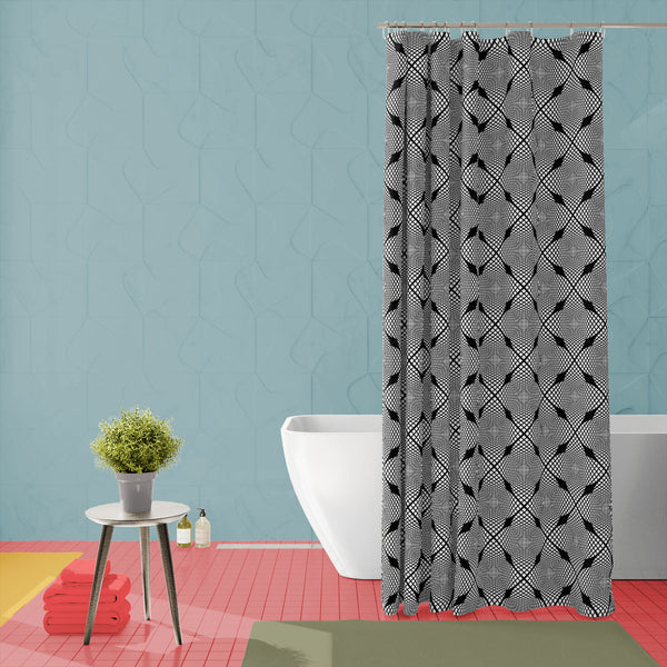 Monochrome Geometric D1 Washable Waterproof Shower Curtain-Shower Curtains-CUR_SH-IC 5007623 IC 5007623, Abstract Expressionism, Abstracts, Art and Paintings, Black, Black and White, Check, Diamond, Digital, Digital Art, Geometric, Geometric Abstraction, Graphic, Grid Art, Illustrations, Modern Art, Patterns, Semi Abstract, Signs, Signs and Symbols, Stripes, White, monochrome, d1, washable, waterproof, polyester, shower, curtain, eyelets, abstract, abstraction, art, background, checker, curve, design, diago