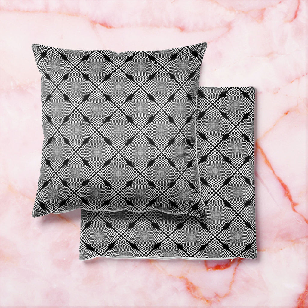Monochrome Geometric D1 Cushion Cover Throw Pillow-Cushion Covers-CUS_CV-IC 5007623 IC 5007623, Abstract Expressionism, Abstracts, Art and Paintings, Black, Black and White, Check, Diamond, Digital, Digital Art, Geometric, Geometric Abstraction, Graphic, Grid Art, Illustrations, Modern Art, Patterns, Semi Abstract, Signs, Signs and Symbols, Stripes, White, monochrome, d1, cushion, cover, throw, pillow, abstract, abstraction, art, background, checker, curve, design, diagonal, endless, futuristic, geometrical