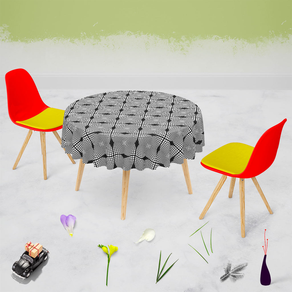 Monochrome Geometric D1 Table Cloth Cover-Table Covers-CVR_TB_RD-IC 5007623 IC 5007623, Abstract Expressionism, Abstracts, Art and Paintings, Black, Black and White, Check, Diamond, Digital, Digital Art, Geometric, Geometric Abstraction, Graphic, Grid Art, Illustrations, Modern Art, Patterns, Semi Abstract, Signs, Signs and Symbols, Stripes, White, monochrome, d1, table, cloth, cover, abstract, abstraction, art, background, checker, curve, design, diagonal, endless, futuristic, geometrical, grid, illusion, 