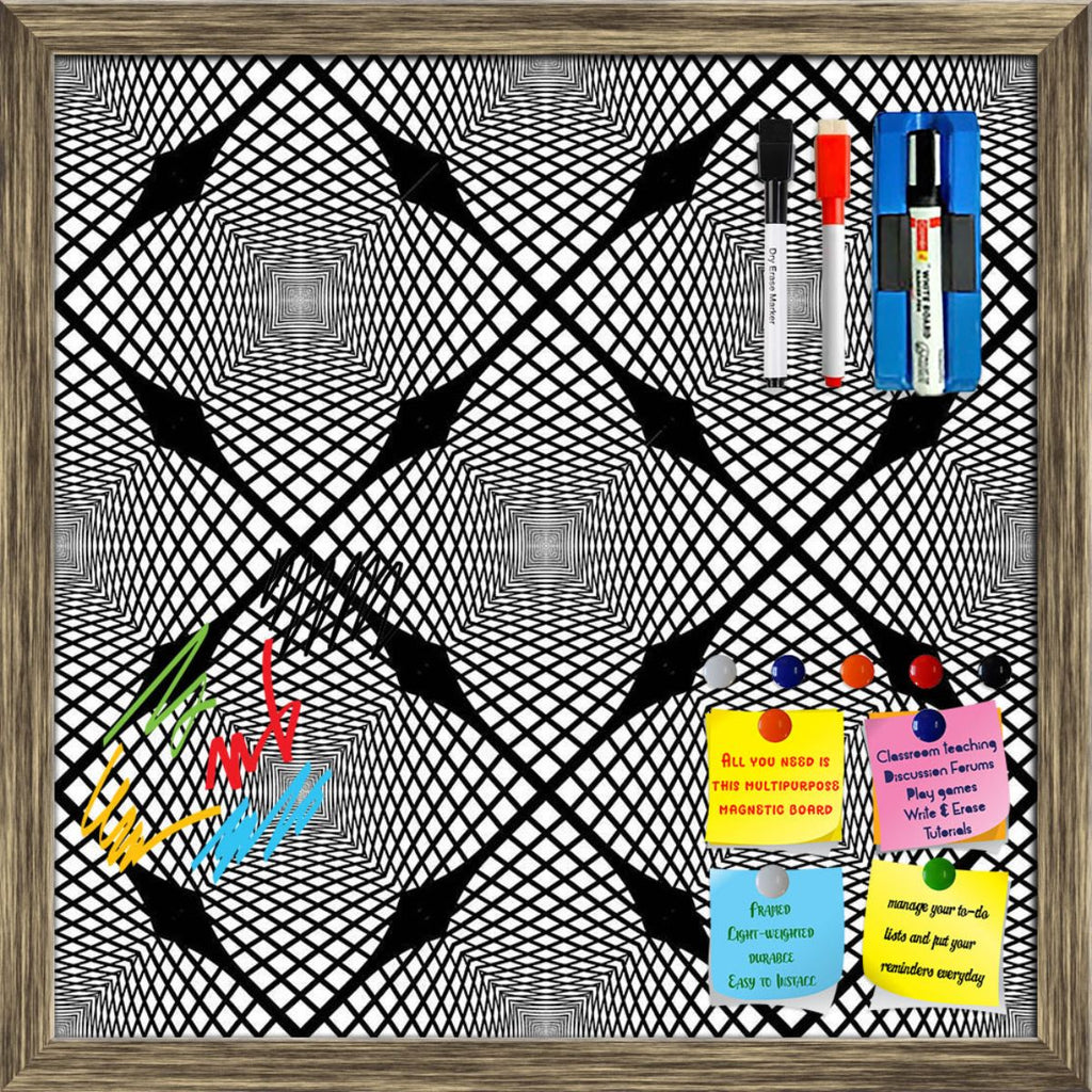 Monochrome Geometric Framed Magnetic Dry Erase Board | Combo with Magnet Buttons & Markers-Magnetic Boards Framed-MGB_FR-IC 5007623 IC 5007623, Abstract Expressionism, Abstracts, Art and Paintings, Black, Black and White, Check, Diamond, Digital, Digital Art, Geometric, Geometric Abstraction, Graphic, Grid Art, Illustrations, Modern Art, Patterns, Semi Abstract, Signs, Signs and Symbols, Stripes, White, monochrome, framed, magnetic, dry, erase, board, printed, whiteboard, with, 4, magnets, 2, markers, 1, du