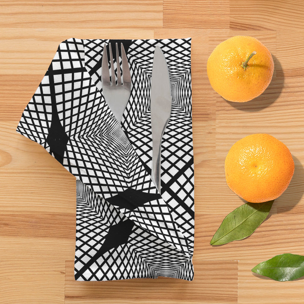 Monochrome Geometric D1 Table Napkin-Table Napkins-NAP_TB-IC 5007623 IC 5007623, Abstract Expressionism, Abstracts, Art and Paintings, Black, Black and White, Check, Diamond, Digital, Digital Art, Geometric, Geometric Abstraction, Graphic, Grid Art, Illustrations, Modern Art, Patterns, Semi Abstract, Signs, Signs and Symbols, Stripes, White, monochrome, d1, table, napkin, abstract, abstraction, art, background, checker, curve, design, diagonal, endless, futuristic, geometrical, grid, illusion, lattice, line
