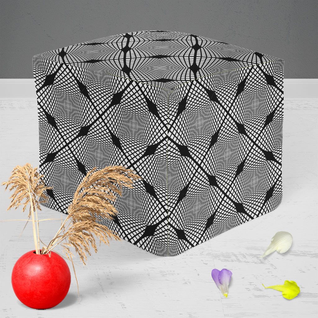 Monochrome Geometric D1 Footstool Footrest Puffy Pouffe Ottoman Bean Bag | Canvas Fabric-Footstools-FST_CB_BN-IC 5007623 IC 5007623, Abstract Expressionism, Abstracts, Art and Paintings, Black, Black and White, Check, Diamond, Digital, Digital Art, Geometric, Geometric Abstraction, Graphic, Grid Art, Illustrations, Modern Art, Patterns, Semi Abstract, Signs, Signs and Symbols, Stripes, White, monochrome, d1, footstool, footrest, puffy, pouffe, ottoman, bean, bag, canvas, fabric, abstract, abstraction, art, 