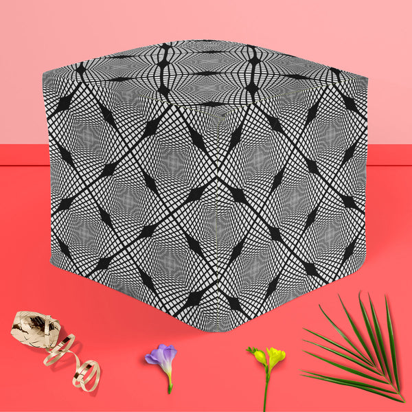 Monochrome Geometric D1 Footstool Footrest Puffy Pouffe Ottoman Bean Bag | Canvas Fabric-Footstools-FST_CB_BN-IC 5007623 IC 5007623, Abstract Expressionism, Abstracts, Art and Paintings, Black, Black and White, Check, Diamond, Digital, Digital Art, Geometric, Geometric Abstraction, Graphic, Grid Art, Illustrations, Modern Art, Patterns, Semi Abstract, Signs, Signs and Symbols, Stripes, White, monochrome, d1, puffy, pouffe, ottoman, footstool, footrest, bean, bag, canvas, fabric, abstract, abstraction, art, 