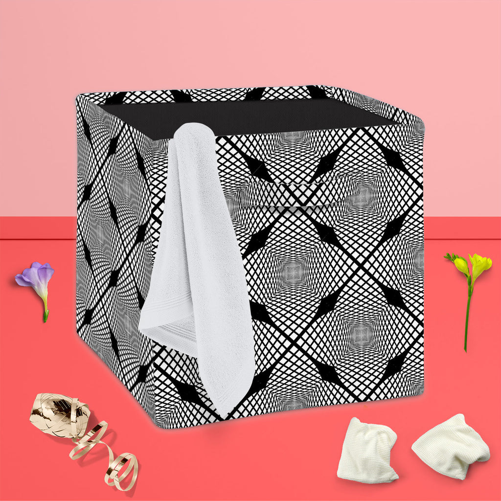 Monochrome Geometric D1 Foldable Open Storage Bin | Organizer Box, Toy Basket, Shelf Box, Laundry Bag | Canvas Fabric-Storage Bins-STR_BI_CB-IC 5007623 IC 5007623, Abstract Expressionism, Abstracts, Art and Paintings, Black, Black and White, Check, Diamond, Digital, Digital Art, Geometric, Geometric Abstraction, Graphic, Grid Art, Illustrations, Modern Art, Patterns, Semi Abstract, Signs, Signs and Symbols, Stripes, White, monochrome, d1, foldable, open, storage, bin, organizer, box, toy, basket, shelf, lau