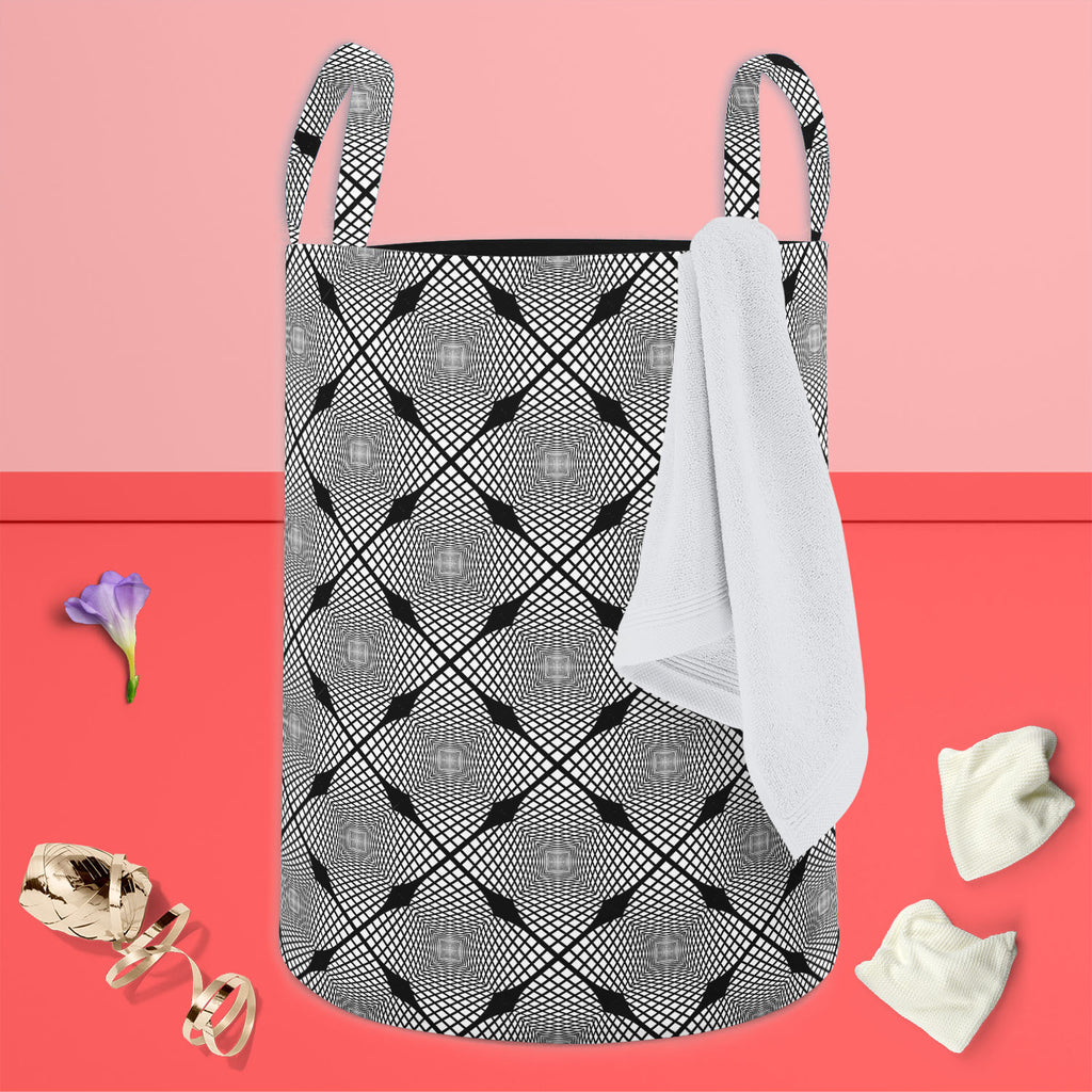 Monochrome Geometric D1 Foldable Open Storage Bin | Organizer Box, Toy Basket, Shelf Box, Laundry Bag | Canvas Fabric-Storage Bins-STR_BI_CB-IC 5007623 IC 5007623, Abstract Expressionism, Abstracts, Art and Paintings, Black, Black and White, Check, Diamond, Digital, Digital Art, Geometric, Geometric Abstraction, Graphic, Grid Art, Illustrations, Modern Art, Patterns, Semi Abstract, Signs, Signs and Symbols, Stripes, White, monochrome, d1, foldable, open, storage, bin, organizer, box, toy, basket, shelf, lau