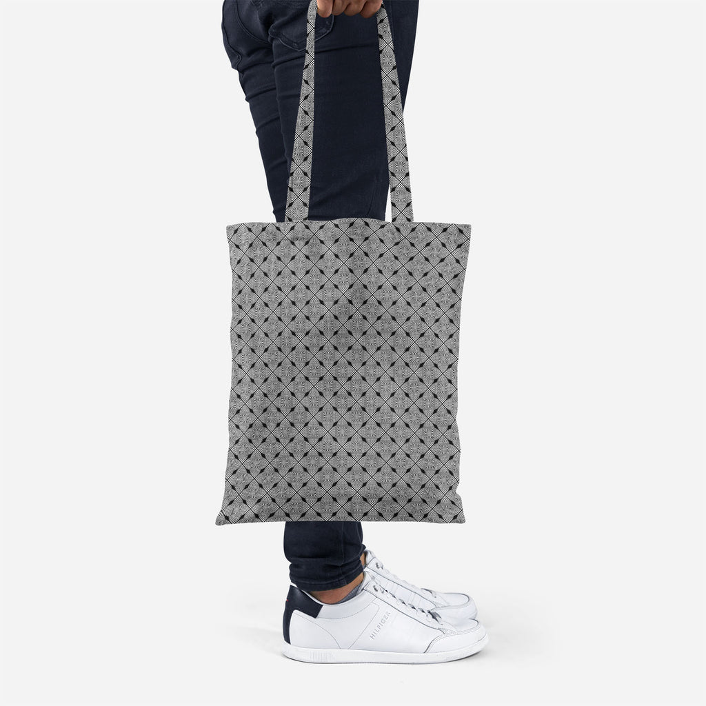 ArtzFolio Monochrome Geometric Tote Bag Shoulder Purse | Multipurpose-Tote Bags Basic-AZ5007623TOT_RF-IC 5007623 IC 5007623, Abstract Expressionism, Abstracts, Art and Paintings, Black, Black and White, Check, Diamond, Digital, Digital Art, Geometric, Geometric Abstraction, Graphic, Grid Art, Illustrations, Modern Art, Patterns, Semi Abstract, Signs, Signs and Symbols, Stripes, White, monochrome, tote, bag, shoulder, purse, multipurpose, abstract, abstraction, art, background, checker, curve, design, diagon
