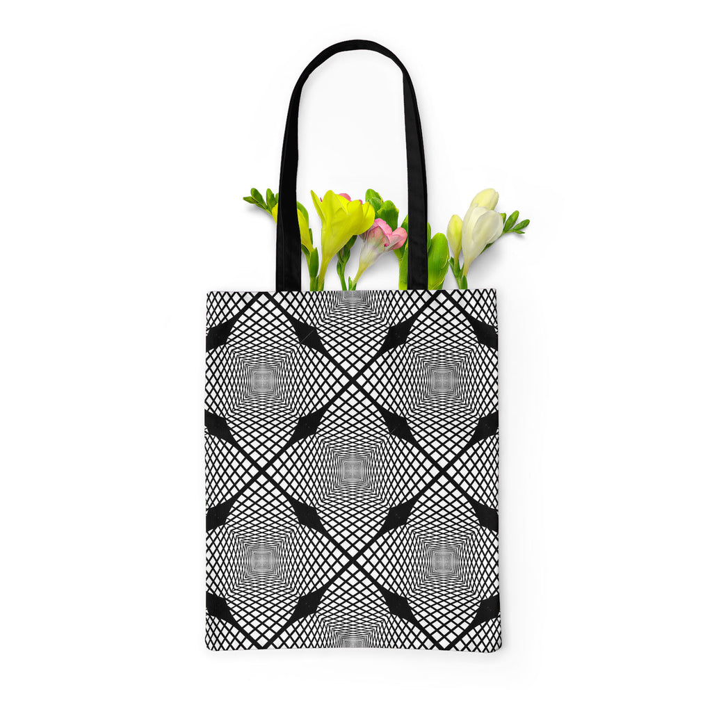 Monochrome Geometric D1 Tote Bag Shoulder Purse | Multipurpose-Tote Bags Basic-TOT_FB_BS-IC 5007623 IC 5007623, Abstract Expressionism, Abstracts, Art and Paintings, Black, Black and White, Check, Diamond, Digital, Digital Art, Geometric, Geometric Abstraction, Graphic, Grid Art, Illustrations, Modern Art, Patterns, Semi Abstract, Signs, Signs and Symbols, Stripes, White, monochrome, d1, tote, bag, shoulder, purse, multipurpose, abstract, abstraction, art, background, checker, curve, design, diagonal, endle