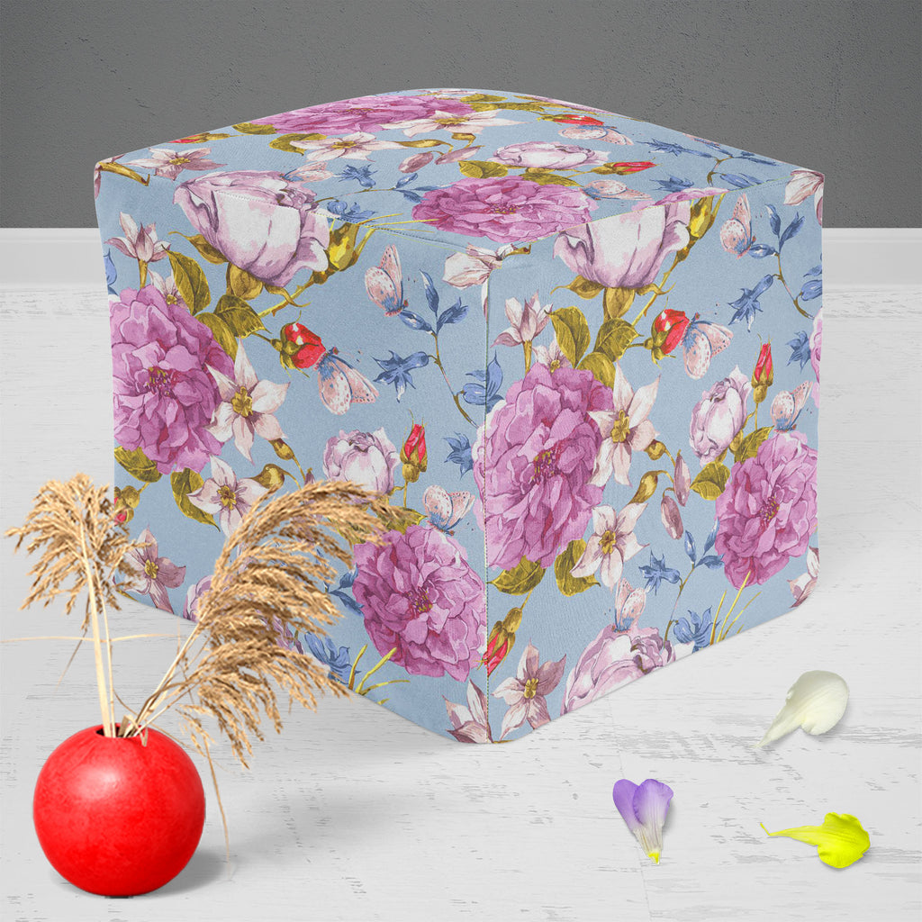 Floral Roses D1 Footstool Footrest Puffy Pouffe Ottoman Bean Bag | Canvas Fabric-Footstools-FST_CB_BN-IC 5007625 IC 5007625, Abstract Expressionism, Abstracts, Ancient, Botanical, Floral, Flowers, Historical, Medieval, Nature, Patterns, Retro, Scenic, Semi Abstract, Vintage, Watercolour, Wedding, roses, d1, footstool, footrest, puffy, pouffe, ottoman, bean, bag, canvas, fabric, peonies, flower, pattern, seamless, abstract, anniversary, artwork, background, bloom, bouquet, butterfly, garden, greeting, invita