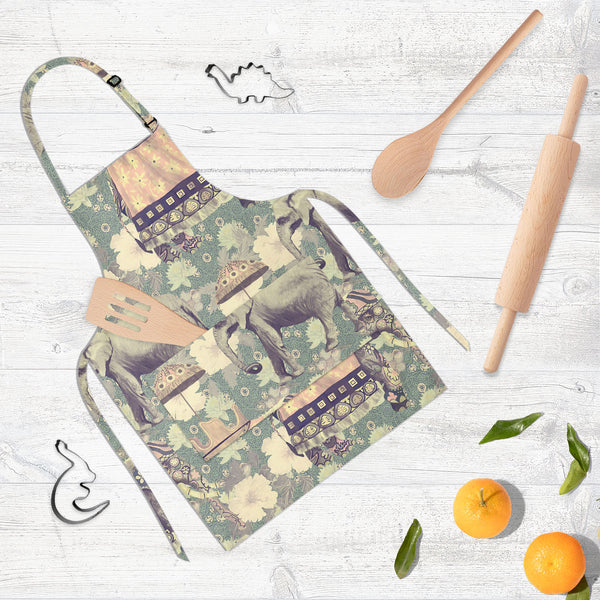 Elephant Pattern D3 Apron | Adjustable, Free Size & Waist Tiebacks-Aprons Neck to Knee-APR_NK_KN-IC 5007630 IC 5007630, Ancient, Art and Paintings, Botanical, Fashion, Floral, Flowers, Hand Drawn, Historical, Indian, Medieval, Nature, Patterns, Retro, Scenic, Signs, Signs and Symbols, Vintage, elephant, pattern, d3, full-length, neck, to, knee, apron, poly-cotton, fabric, adjustable, buckle, waist, tiebacks, art, background, design, exotic, flower, hand, drawn, india, lotus, old, seamless, style, trend, tre