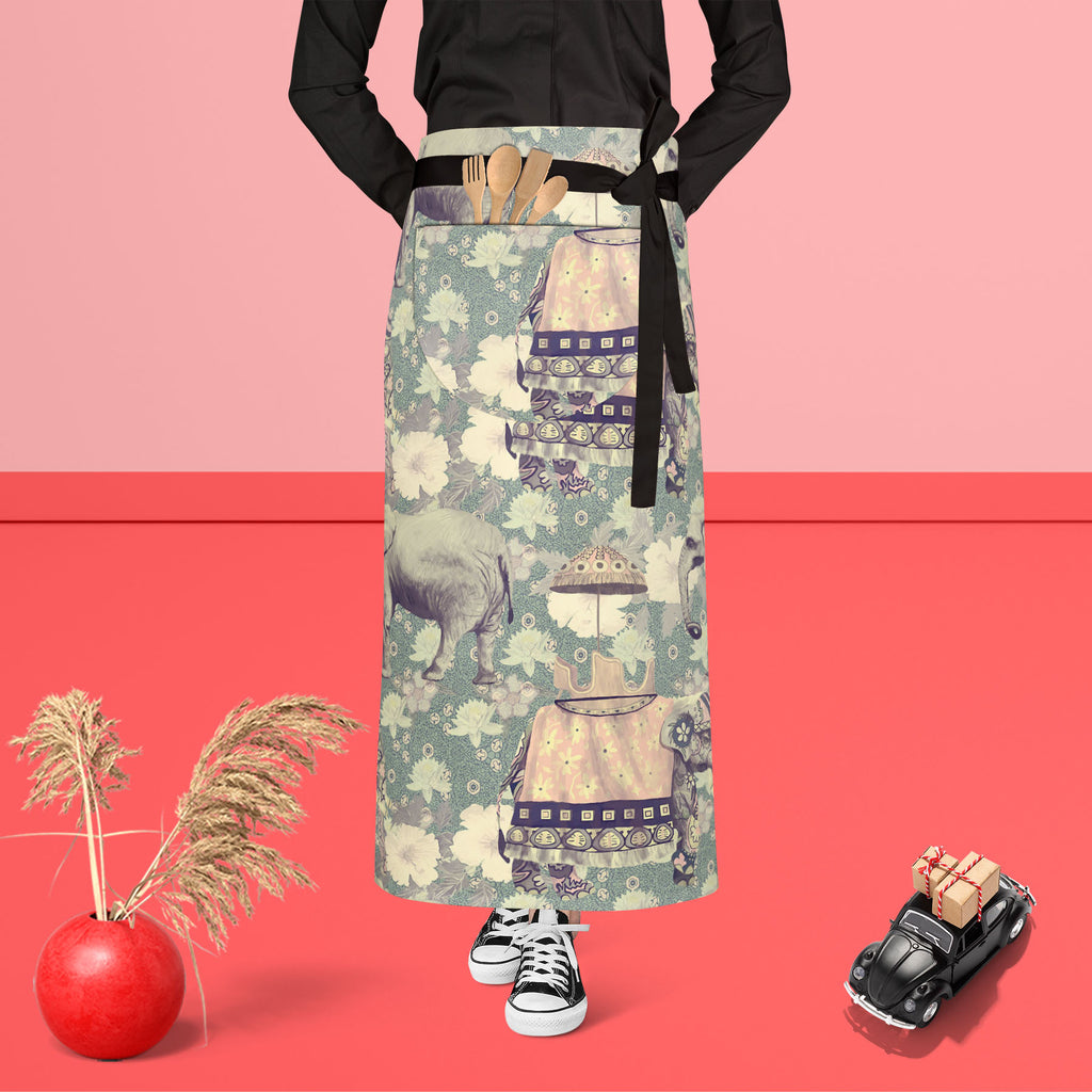 Elephant Pattern D3 Apron | Adjustable, Free Size & Waist Tiebacks-Aprons Waist to Feet-APR_WS_FT-IC 5007630 IC 5007630, Ancient, Art and Paintings, Botanical, Fashion, Floral, Flowers, Hand Drawn, Historical, Indian, Medieval, Nature, Patterns, Retro, Scenic, Signs, Signs and Symbols, Vintage, elephant, pattern, d3, apron, adjustable, free, size, waist, tiebacks, art, background, design, exotic, flower, hand, drawn, india, lotus, old, seamless, style, trend, trendy, wild, life, artzfolio, kitchen apron, wh