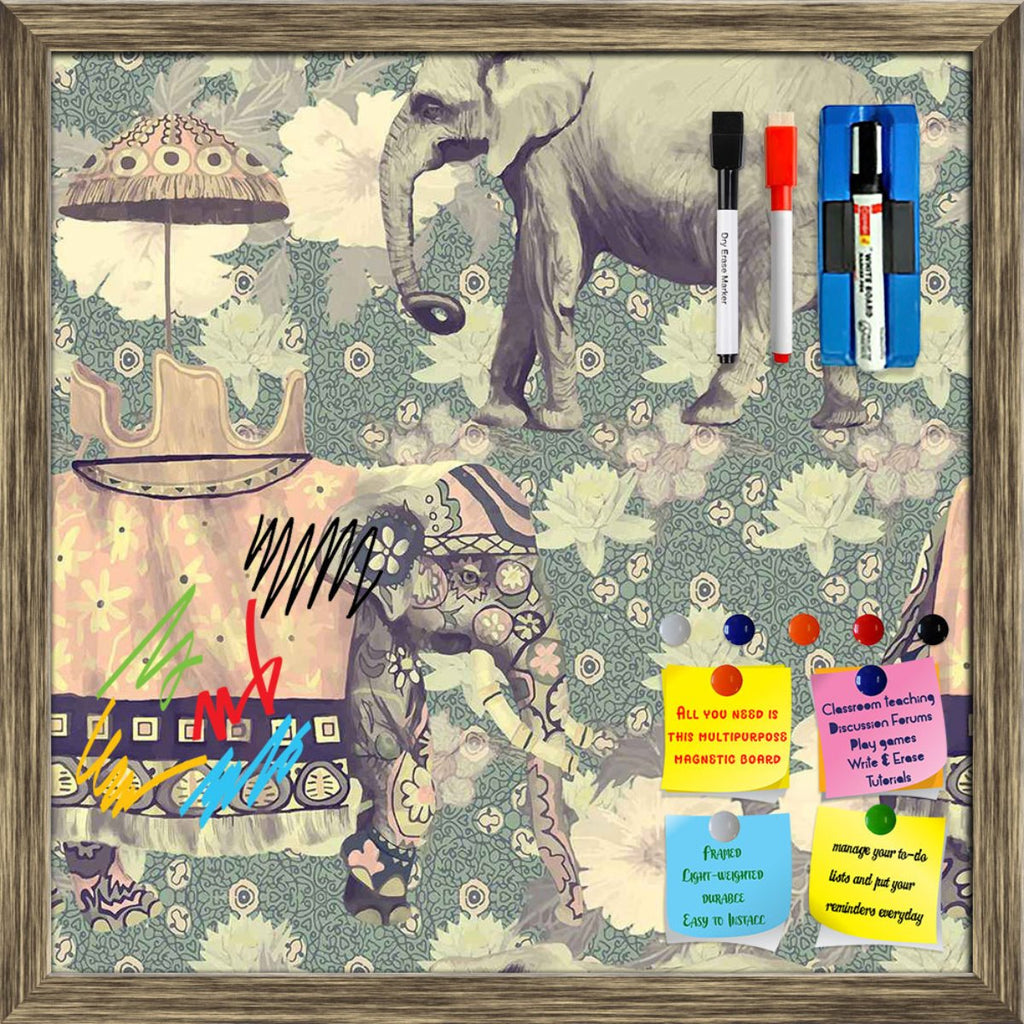 Indian Elephants Framed Magnetic Dry Erase Board | Combo with Magnet Buttons & Markers-Magnetic Boards Framed-MGB_FR-IC 5007630 IC 5007630, Ancient, Art and Paintings, Botanical, Fashion, Floral, Flowers, Hand Drawn, Historical, Indian, Medieval, Nature, Patterns, Retro, Scenic, Signs, Signs and Symbols, Vintage, elephants, framed, magnetic, dry, erase, board, printed, whiteboard, with, 4, magnets, 2, markers, 1, duster, elephant, art, background, design, exotic, flower, hand, drawn, india, lotus, old, patt