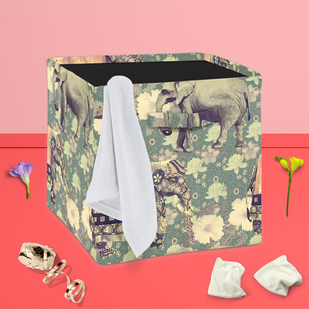 Elephant Pattern D3 Foldable Open Storage Bin | Organizer Box, Toy Basket, Shelf Box, Laundry Bag | Canvas Fabric-Storage Bins-STR_BI_CB-IC 5007630 IC 5007630, Ancient, Art and Paintings, Botanical, Fashion, Floral, Flowers, Hand Drawn, Historical, Indian, Medieval, Nature, Patterns, Retro, Scenic, Signs, Signs and Symbols, Vintage, elephant, pattern, d3, foldable, open, storage, bin, organizer, box, toy, basket, shelf, laundry, bag, canvas, fabric, art, background, design, exotic, flower, hand, drawn, indi