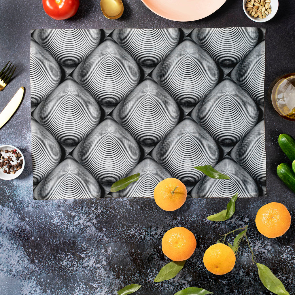 Monochrome Cone Table Mat Placemat-Table Place Mats Fabric-MAT_TB-IC 5007631 IC 5007631, Abstract Expressionism, Abstracts, Art and Paintings, Black, Black and White, Circle, Digital, Digital Art, Eygptian, Geometric, Geometric Abstraction, Graphic, Grid Art, Illustrations, Modern Art, Patterns, Semi Abstract, Signs, Signs and Symbols, Stripes, White, monochrome, cone, table, mat, placemat, abstract, abstraction, arc, arch, art, background, bend, circular, convex, creative, curve, design, diagonal, distorte