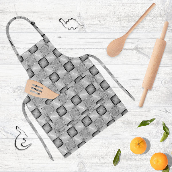 Monochrome Squares Apron | Adjustable, Free Size & Waist Tiebacks-Aprons Neck to Knee-APR_NK_KN-IC 5007632 IC 5007632, Abstract Expressionism, Abstracts, Art and Paintings, Black, Black and White, Check, Circle, Digital, Digital Art, Geometric, Geometric Abstraction, Graphic, Grid Art, Illustrations, Modern Art, Patterns, Semi Abstract, Signs, Signs and Symbols, Stripes, White, monochrome, squares, full-length, neck, to, knee, apron, poly-cotton, fabric, adjustable, buckle, waist, tiebacks, abstract, abstra