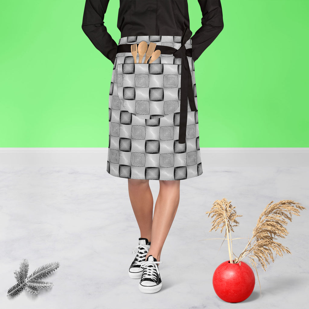 Monochrome Squares Apron | Adjustable, Free Size & Waist Tiebacks-Apron Waist to Knee-APR_WS_KN-IC 5007632 IC 5007632, Abstract Expressionism, Abstracts, Art and Paintings, Black, Black and White, Check, Circle, Digital, Digital Art, Geometric, Geometric Abstraction, Graphic, Grid Art, Illustrations, Modern Art, Patterns, Semi Abstract, Signs, Signs and Symbols, Stripes, White, monochrome, squares, apron, adjustable, free, size, waist, tiebacks, abstract, abstraction, art, background, checker, circular, cur