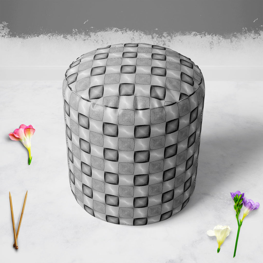 Monochrome Squares Footstool Footrest Puffy Pouffe Ottoman Bean Bag | Canvas Fabric-Footstools-FST_CB_BN-IC 5007632 IC 5007632, Abstract Expressionism, Abstracts, Art and Paintings, Black, Black and White, Check, Circle, Digital, Digital Art, Geometric, Geometric Abstraction, Graphic, Grid Art, Illustrations, Modern Art, Patterns, Semi Abstract, Signs, Signs and Symbols, Stripes, White, monochrome, squares, footstool, footrest, puffy, pouffe, ottoman, bean, bag, canvas, fabric, abstract, abstraction, art, b