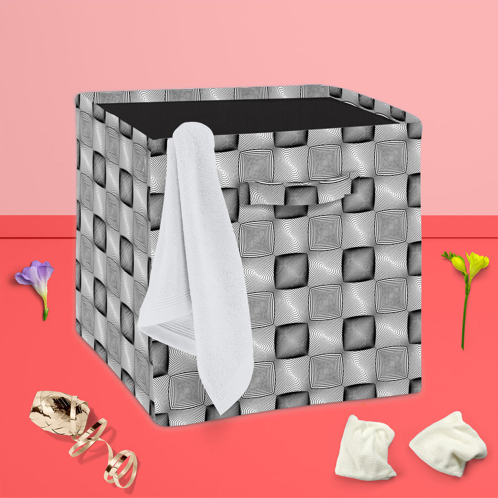 Monochrome Squares Foldable Open Storage Bin | Organizer Box, Toy Basket, Shelf Box, Laundry Bag | Canvas Fabric-Storage Bins-STR_BI_CB-IC 5007632 IC 5007632, Abstract Expressionism, Abstracts, Art and Paintings, Black, Black and White, Check, Circle, Digital, Digital Art, Geometric, Geometric Abstraction, Graphic, Grid Art, Illustrations, Modern Art, Patterns, Semi Abstract, Signs, Signs and Symbols, Stripes, White, monochrome, squares, foldable, open, storage, bin, organizer, box, toy, basket, shelf, laun