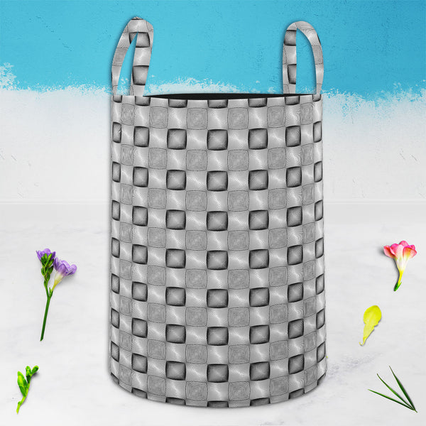 Monochrome Squares Foldable Open Storage Bin | Organizer Box, Toy Basket, Shelf Box, Laundry Bag | Canvas Fabric-Storage Bins-STR_BI_CB-IC 5007632 IC 5007632, Abstract Expressionism, Abstracts, Art and Paintings, Black, Black and White, Check, Circle, Digital, Digital Art, Geometric, Geometric Abstraction, Graphic, Grid Art, Illustrations, Modern Art, Patterns, Semi Abstract, Signs, Signs and Symbols, Stripes, White, monochrome, squares, foldable, open, storage, bin, organizer, box, toy, basket, shelf, laun