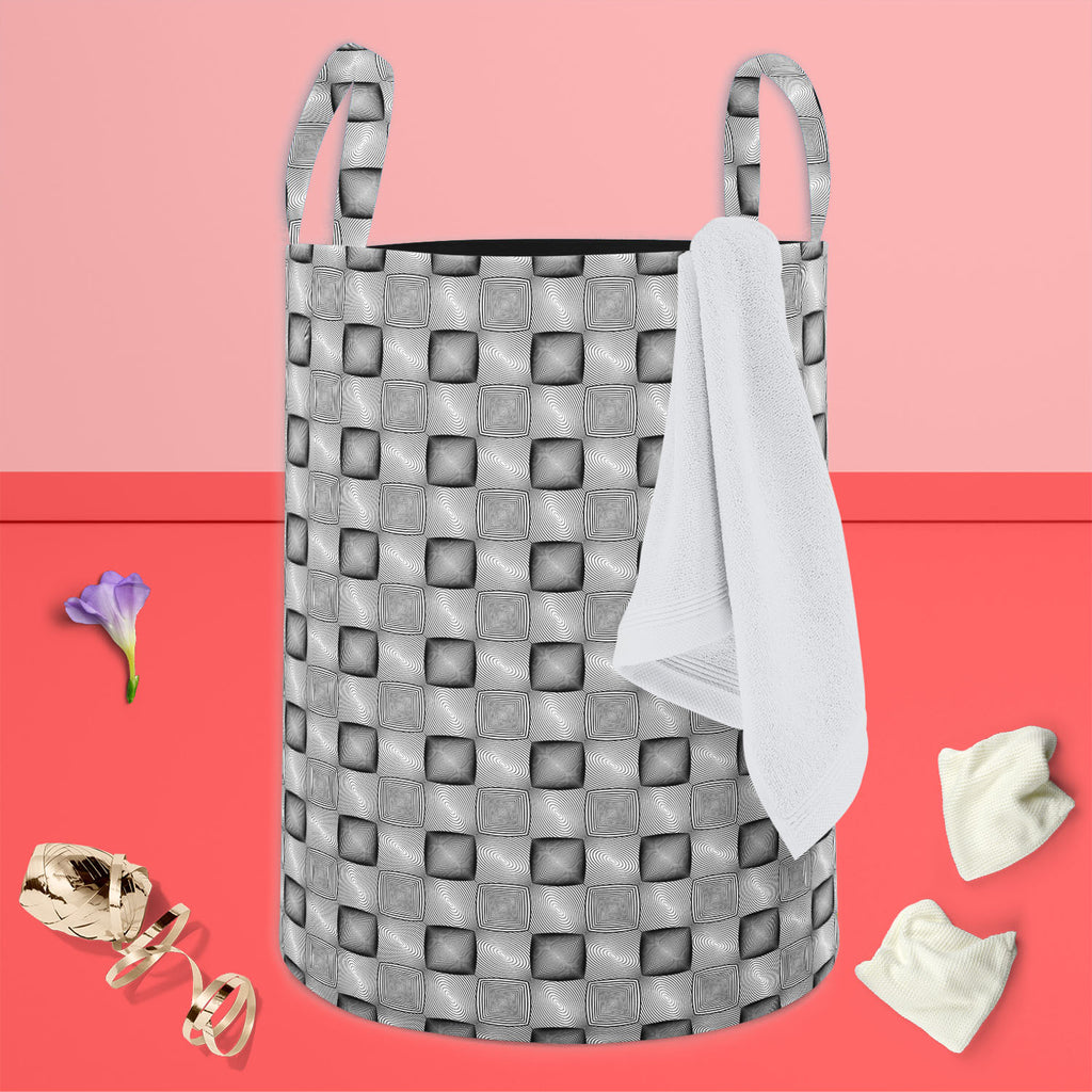 Monochrome Squares Foldable Open Storage Bin | Organizer Box, Toy Basket, Shelf Box, Laundry Bag | Canvas Fabric-Storage Bins-STR_BI_CB-IC 5007632 IC 5007632, Abstract Expressionism, Abstracts, Art and Paintings, Black, Black and White, Check, Circle, Digital, Digital Art, Geometric, Geometric Abstraction, Graphic, Grid Art, Illustrations, Modern Art, Patterns, Semi Abstract, Signs, Signs and Symbols, Stripes, White, monochrome, squares, foldable, open, storage, bin, organizer, box, toy, basket, shelf, laun