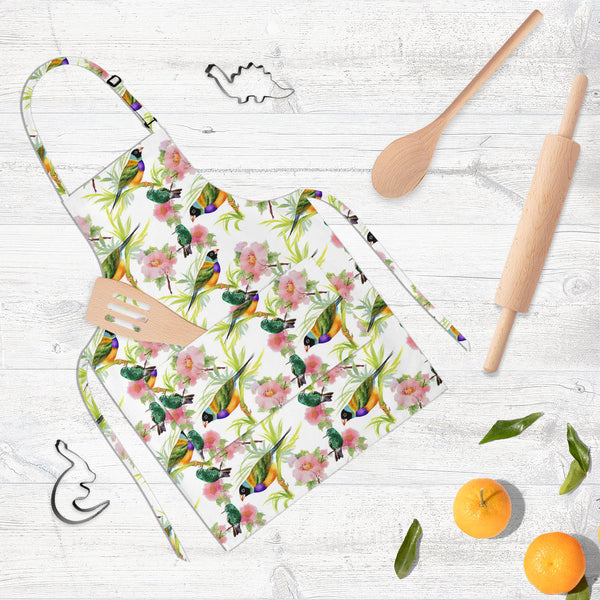 Tropical Beauty Apron | Adjustable, Free Size & Waist Tiebacks-Aprons Neck to Knee-APR_NK_KN-IC 5007638 IC 5007638, Animals, Art and Paintings, Birds, Black and White, Botanical, Drawing, Floral, Flowers, Illustrations, Nature, Paintings, Patterns, Retro, Scenic, Signs, Signs and Symbols, Tropical, Watercolour, White, beauty, full-length, neck, to, knee, apron, poly-cotton, fabric, adjustable, buckle, waist, tiebacks, art, artistic, background, beautiful, branches, brown, colorful, colors, decor, decoration