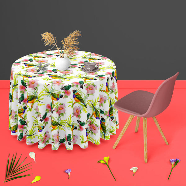 Tropical Beauty Table Cloth Cover-Table Covers-CVR_TB_RD-IC 5007638 IC 5007638, Animals, Art and Paintings, Birds, Black and White, Botanical, Drawing, Floral, Flowers, Illustrations, Nature, Paintings, Patterns, Retro, Scenic, Signs, Signs and Symbols, Tropical, Watercolour, White, beauty, table, cloth, cover, for, dining, center, cotton, canvas, fabric, art, artistic, background, beautiful, branches, brown, colorful, colors, decor, decoration, design, drawn, elegance, elements, exotic, feathers, green, ha