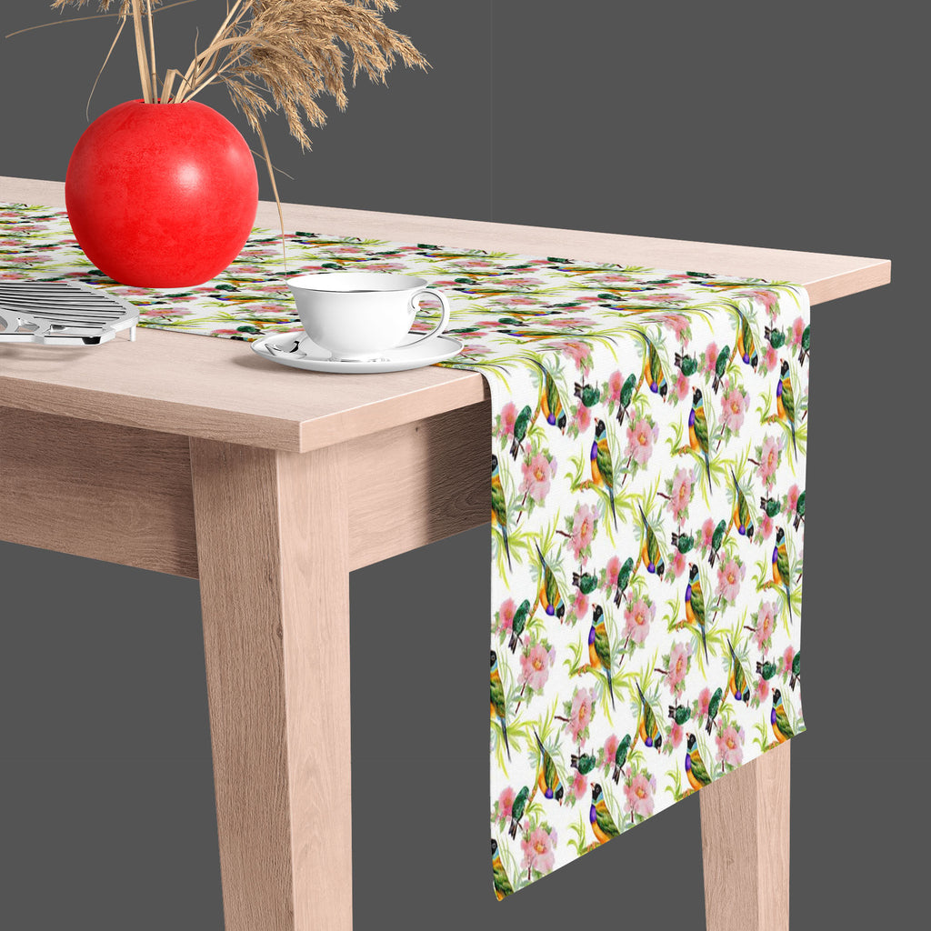 Tropical Beauty Table Runner-Table Runners-RUN_TB-IC 5007638 IC 5007638, Animals, Art and Paintings, Birds, Black and White, Botanical, Drawing, Floral, Flowers, Illustrations, Nature, Paintings, Patterns, Retro, Scenic, Signs, Signs and Symbols, Tropical, Watercolour, White, beauty, table, runner, art, artistic, background, beautiful, branches, brown, colorful, colors, decor, decoration, design, drawn, elegance, elements, exotic, feathers, green, hand, illustration, image, leaves, ornate, painting, pattern