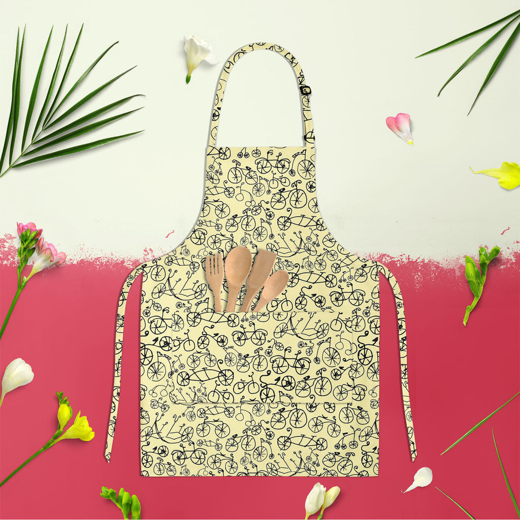 Hand Painted Bikes Apron | Adjustable, Free Size & Waist Tiebacks-Aprons Neck to Knee-APR_NK_KN-IC 5007642 IC 5007642, Ancient, Art Nouveau, Automobiles, Bikes, Historical, Illustrations, Medieval, Patterns, Retro, Sketches, Sports, Transportation, Travel, Vehicles, Vintage, hand, painted, apron, adjustable, free, size, waist, tiebacks, art, nouveau, bicycle, illustration, pattern, penny, farthing, seamless, sketch, texture, transport, wheel, artzfolio, kitchen apron, white apron, kids apron, cooking apron,