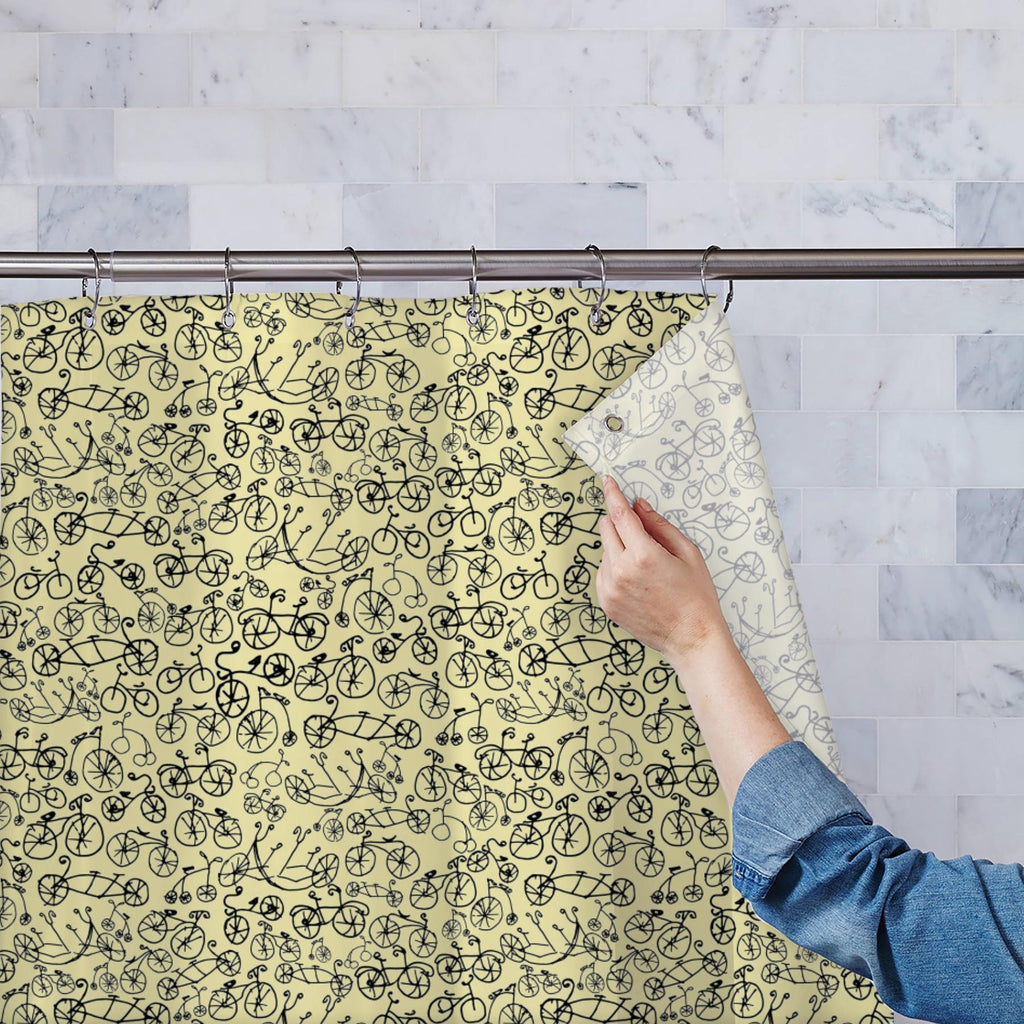 Hand Painted Bikes Washable Waterproof Shower Curtain-Shower Curtains-CUR_SH-IC 5007642 IC 5007642, Ancient, Art Nouveau, Automobiles, Bikes, Historical, Illustrations, Medieval, Patterns, Retro, Sketches, Sports, Transportation, Travel, Vehicles, Vintage, hand, painted, washable, waterproof, shower, curtain, art, nouveau, bicycle, illustration, pattern, penny, farthing, seamless, sketch, texture, transport, wheel, artzfolio, shower curtain, bathroom curtain, eyelet shower curtain, waterproof shower curtain