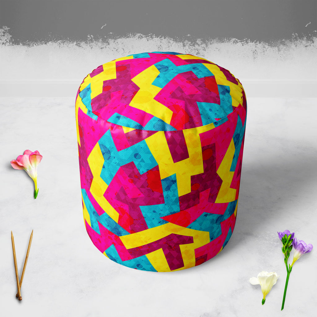 Geometric Style D1 Footstool Footrest Puffy Pouffe Ottoman Bean Bag | Canvas Fabric-Footstools-FST_CB_BN-IC 5007643 IC 5007643, Abstract Expressionism, Abstracts, Ancient, Art and Paintings, Decorative, Digital, Digital Art, Drawing, Fantasy, Geometric, Geometric Abstraction, Graffiti, Graphic, Hipster, Historical, Illustrations, Medieval, Modern Art, Music, Music and Dance, Music and Musical Instruments, Patterns, Retro, Semi Abstract, Signs, Signs and Symbols, Triangles, Urban, Vintage, style, d1, footsto