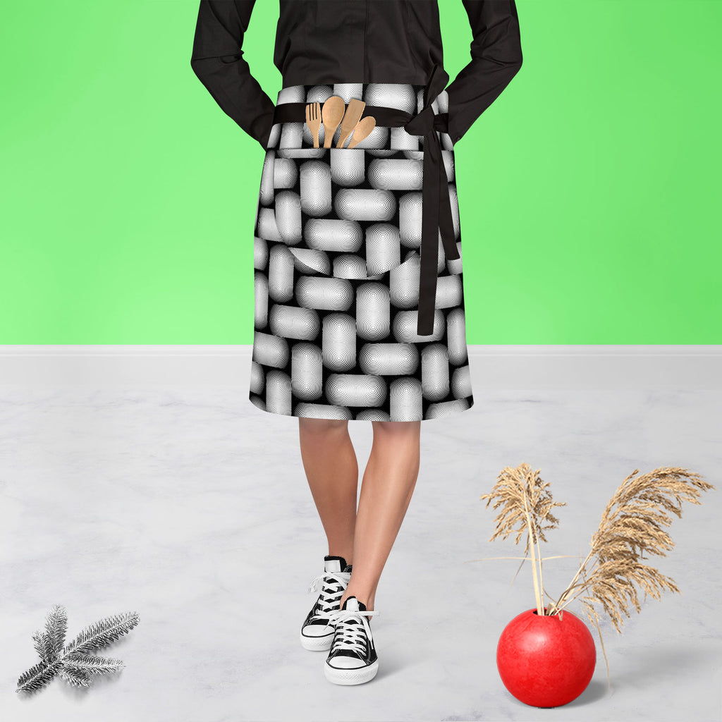 Monochrome Geometric D2 Apron | Adjustable, Free Size & Waist Tiebacks-Apron Waist to Knee-APR_WS_KN-IC 5007647 IC 5007647, Abstract Expressionism, Abstracts, Art and Paintings, Black, Black and White, Circle, Digital, Digital Art, Geometric, Geometric Abstraction, Graphic, Illustrations, Modern Art, Patterns, Semi Abstract, Signs, Signs and Symbols, Stripes, White, monochrome, d2, apron, adjustable, free, size, waist, tiebacks, abstract, abstraction, art, background, circular, convex, design, diagonal, ell